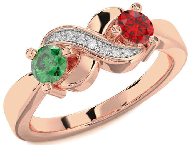 Diamond Rose Gold Infinity Round Two Stone Promise Ring