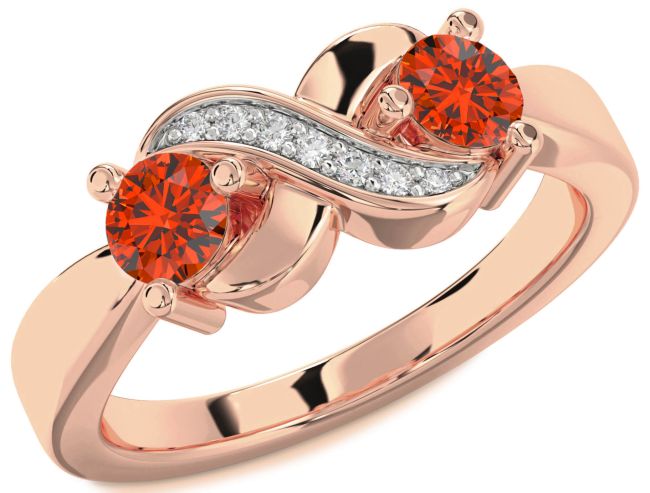 Diamond Fire Opal Rose Gold Infinity Round Two Stone Ring