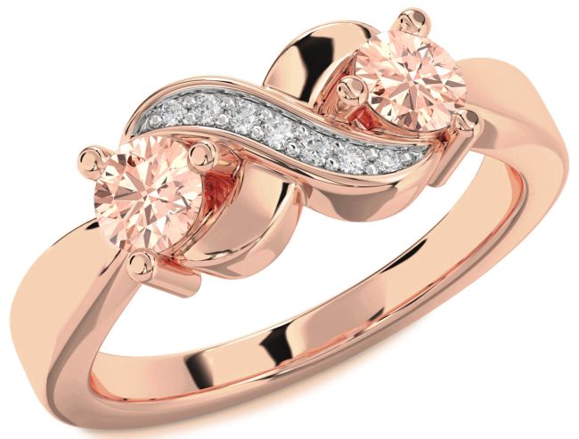 Diamond Morganite Rose Gold Infinity Round Two Stone Ring