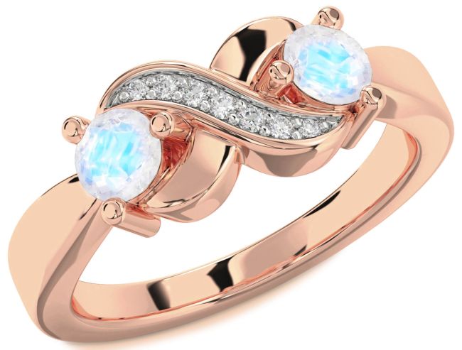 Diamond Moonstone Rose Gold Infinity Round Two Stone Ring