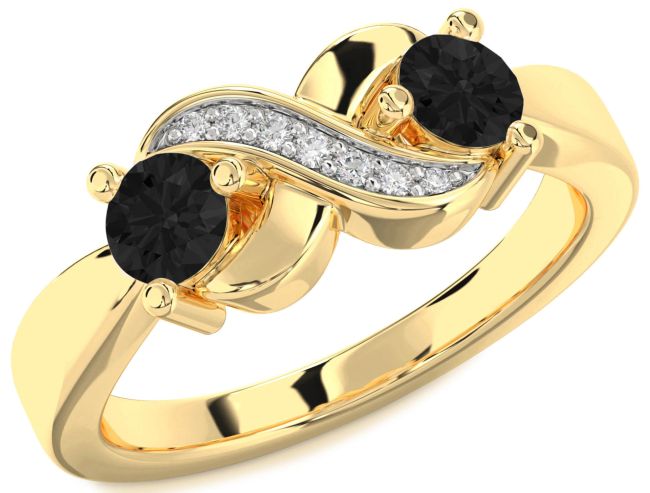 Black Diamond Gold Infinity Round Two Stone Ring