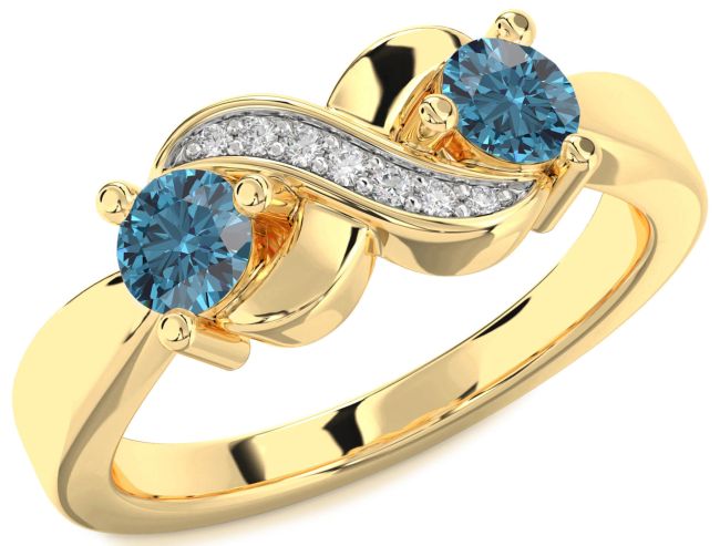 Blue Diamond Gold Infinity Round Two Stone Ring
