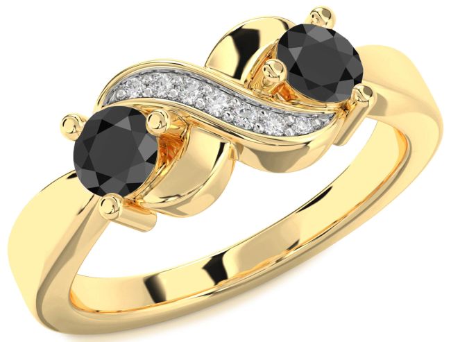 Diamond Black Onyx Gold Infinity Round Two Stone Ring