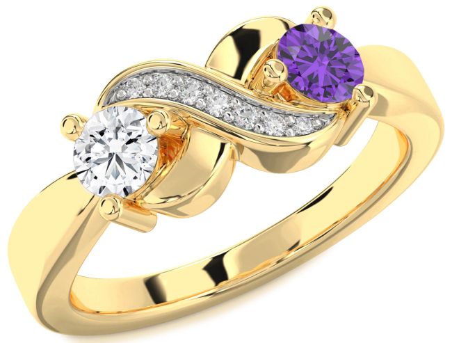 Diamond Gold Silver Infinity Round Two Stone Promise Ring