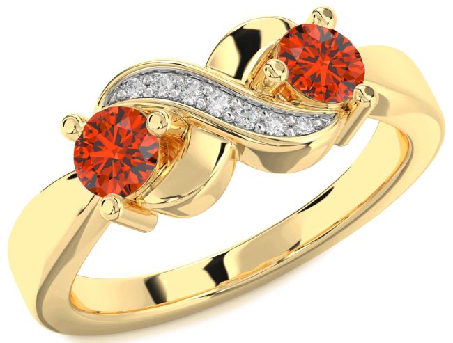 Diamond Fire Opal Gold Infinity Round Two Stone Ring