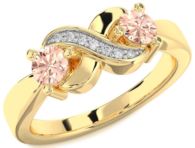 Diamond Morganite Gold Infinity Round Two Stone Ring