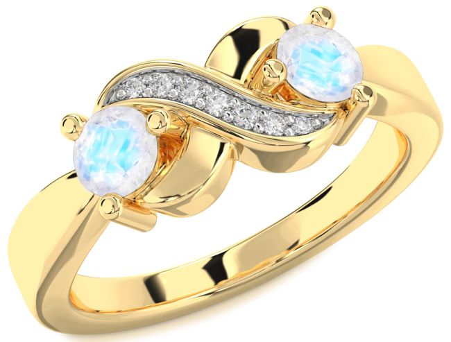 Diamond Moonstone Gold Infinity Round Two Stone Ring