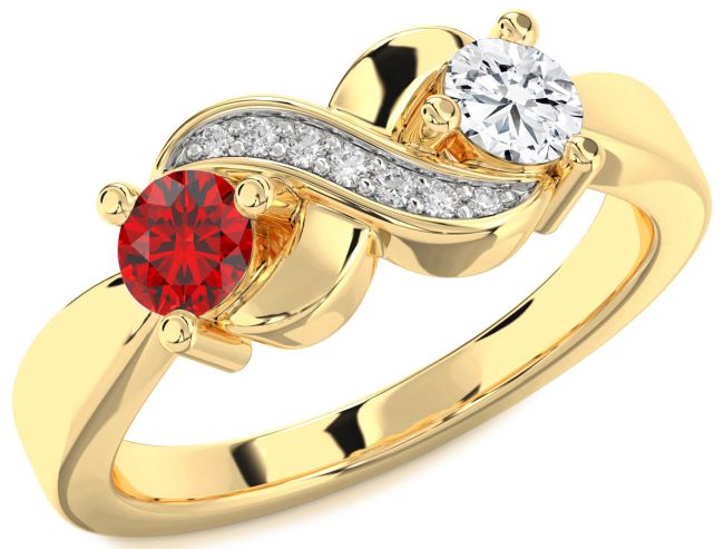 Diamond Gold Silver Infinity Round Two Stone Promise Ring