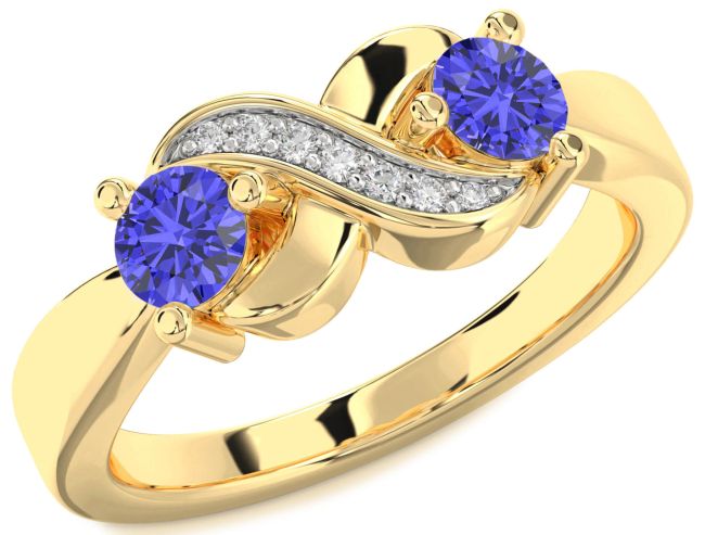 Diamond Tanzanite Gold Silver Infinity Round Two Stone Ring