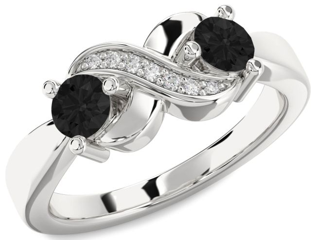 Black Diamond Platinum Infinity Round Two Stone Ring