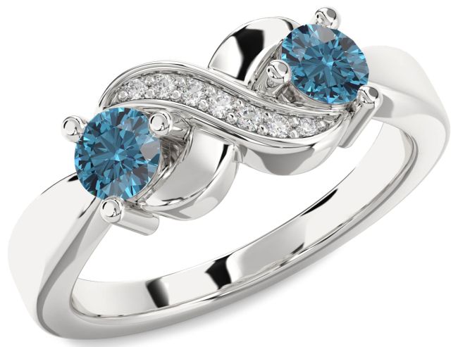 Blue Diamond Platinum Infinity Round Two Stone Ring