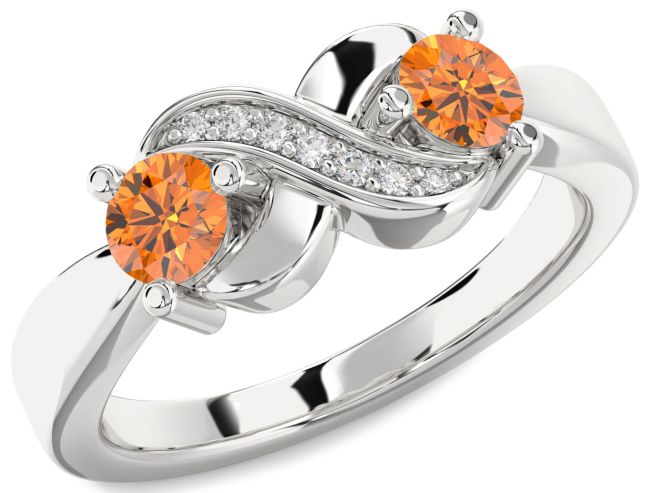 Diamond Citrine Silver Infinity Round Two Stone Birthstone Ring