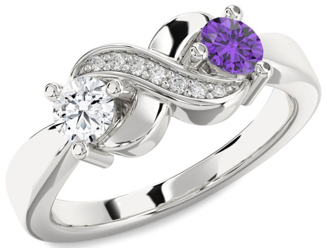 Diamond Silver Infinity Round Two Stone Promise Ring