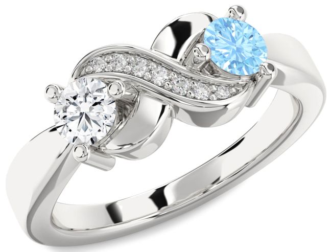 Diamond Silver Infinity Round Two Stone Promise Ring