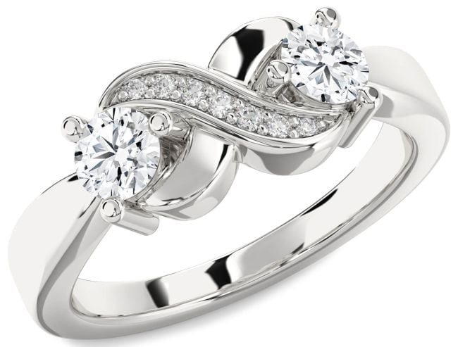 Diamond Silver Infinity Round Two Stone Ring