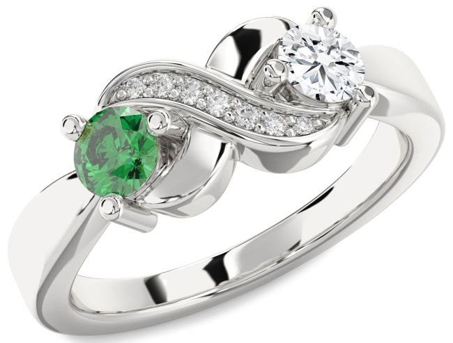 Diamond Silver Infinity Round Two Stone Promise Ring