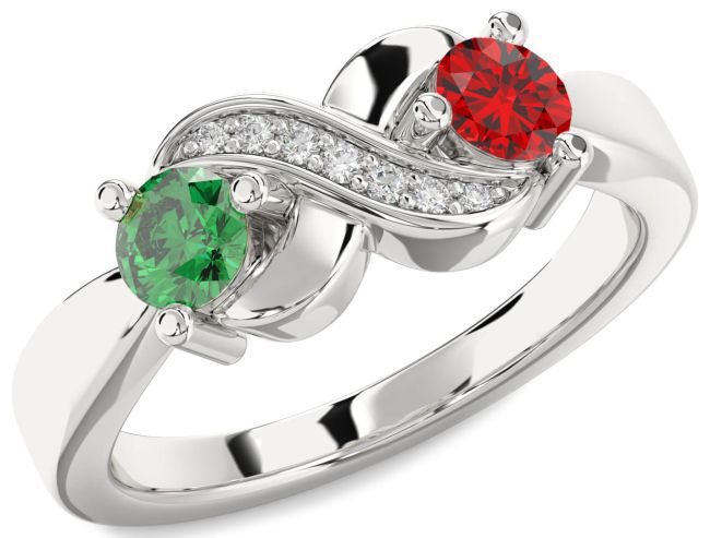 Diamond Silver Infinity Round Two Stone Promise Ring