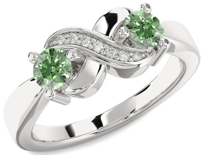 Green Diamond Platinum Infinity Round Two Stone Ring