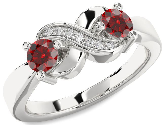 Diamond Garnet Silver Infinity Round Two Stone Birthstone Ring