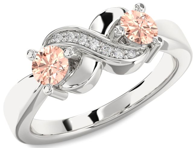 Diamond Morganite Silver Infinity Round Two Stone Ring