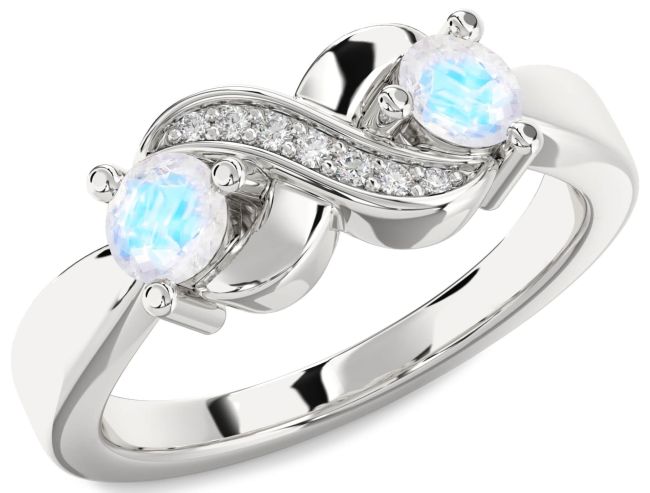 Diamond Moonstone Platinum Infinity Round Two Stone Ring