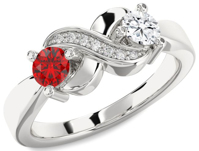 Diamond Silver Infinity Round Two Stone Promise Ring