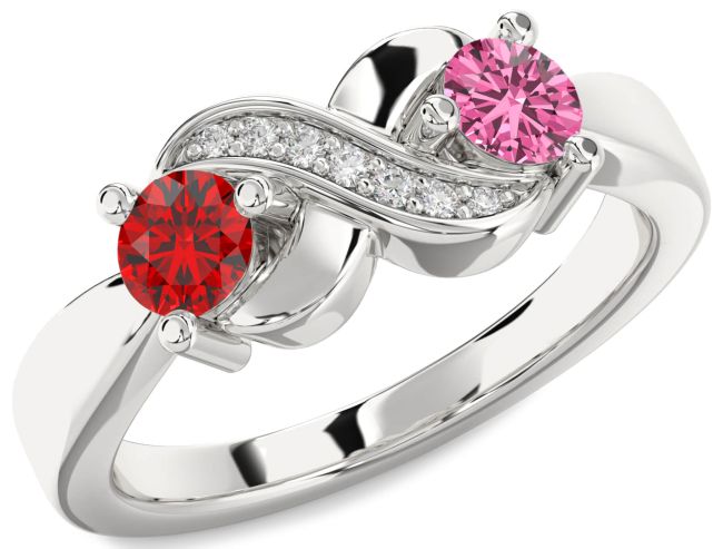 Diamond Silver Infinity Round Two Stone Promise Ring