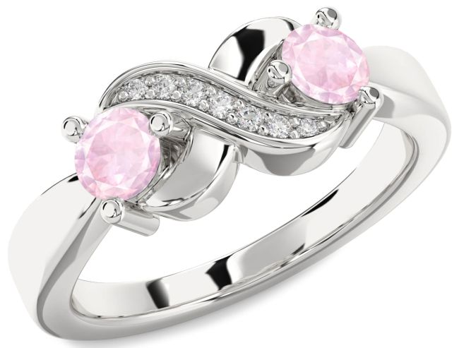 Diamond Rose Quartz Platinum Infinity Round Two Stone Ring