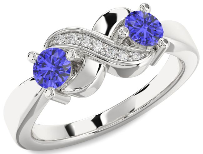 Diamond Tanzanite Platinum Infinity Round Two Stone Ring