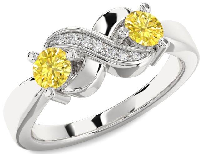 Yellow Diamond Platinum Infinity Round Two Stone Ring