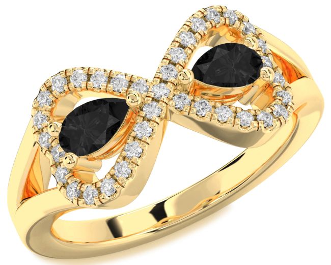 Black Diamond Gold Infinity Heart Two Stone Ring