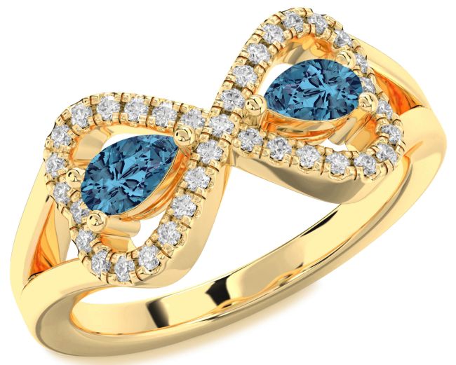 Blue Diamond Gold Infinity Heart Two Stone Ring
