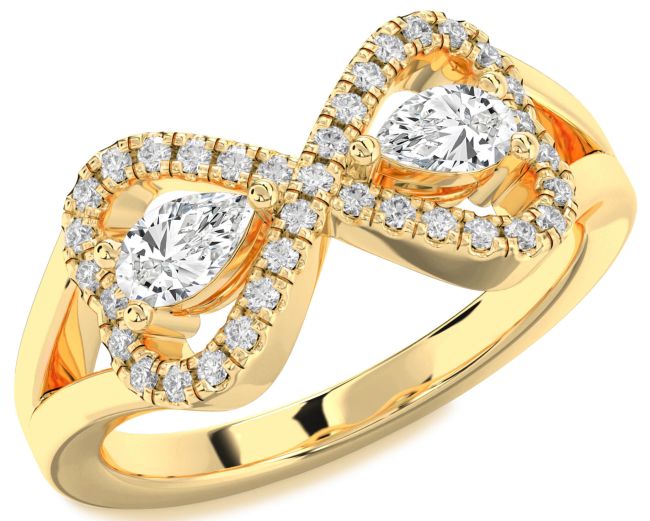 Lab Diamond Gold Infinity Heart Two Stone Ring