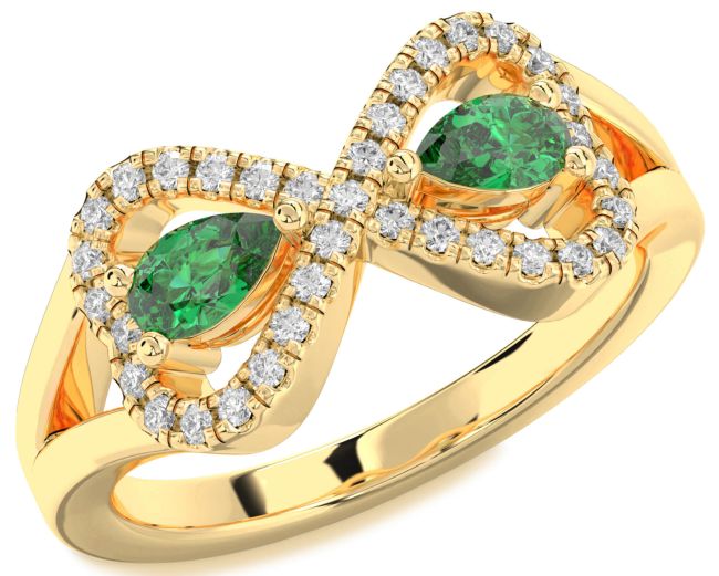 Diamond Emerald Gold Silver Infinity Heart Two Stone Birthstone Ring