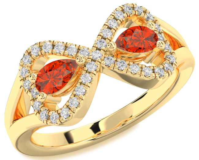 Diamond Fire Opal Gold Infinity Heart Two Stone Ring