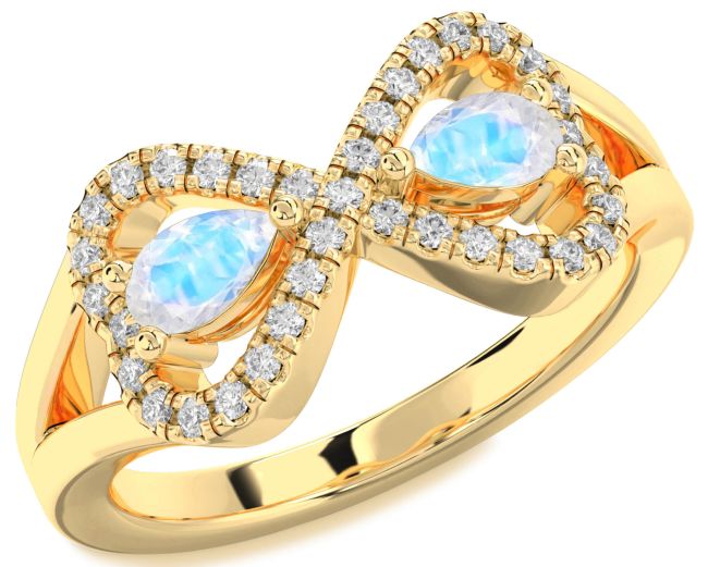 Diamond Moonstone Gold Infinity Heart Two Stone Ring