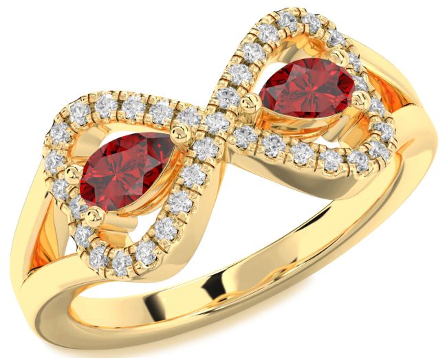 Diamond Ruby Gold Infinity Heart Two Stone Birthstone Ring