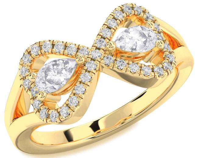Salt & Pepper Diamond Gold Infinity Heart Two Stone Ring