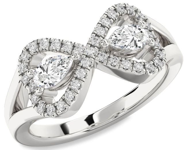 Diamond White Gold Infinity Heart Two Stone Ring