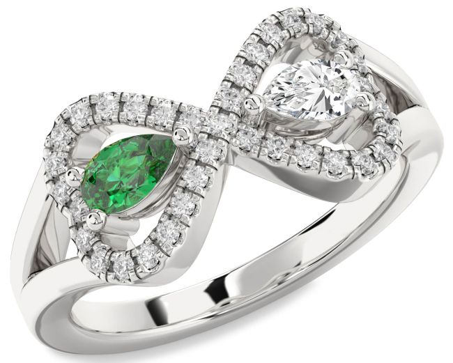 Diamond Silver Infinity Heart Two Stone Promise Ring