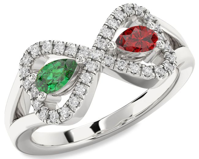 Diamond Silver Infinity Heart Two Stone Promise Ring