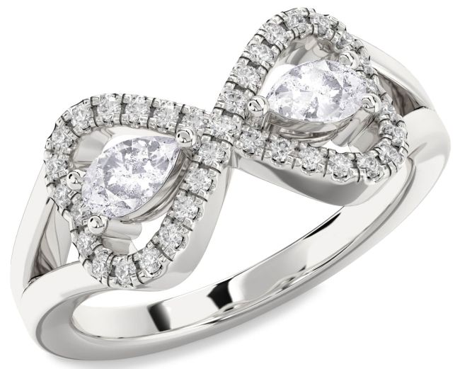 Salt & Pepper Diamond Silver Infinity Heart Two Stone Ring