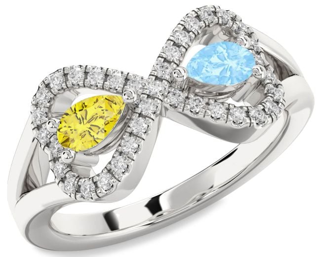 Diamond White Gold Infinity Heart Two Stone Promise Ring