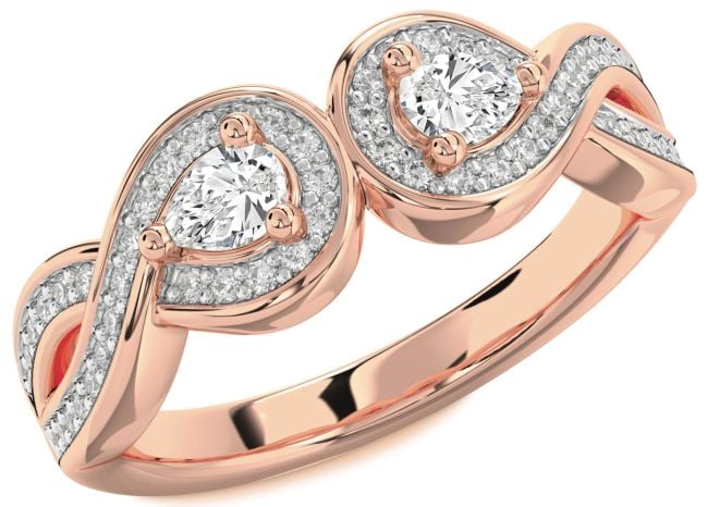 Diamond Rose Gold Silver Infinity Pear Two Stone Ring