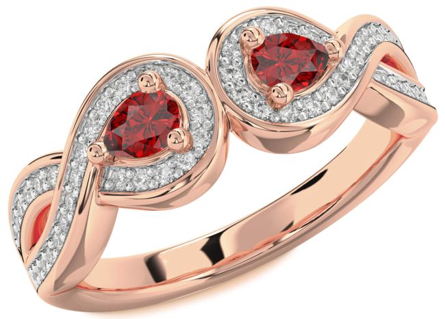 Diamond Ruby Rose Gold Infinity Pear Two Stone Birthstone Ring