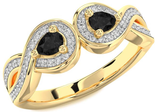 Black Diamond Gold Infinity Pear Two Stone Ring