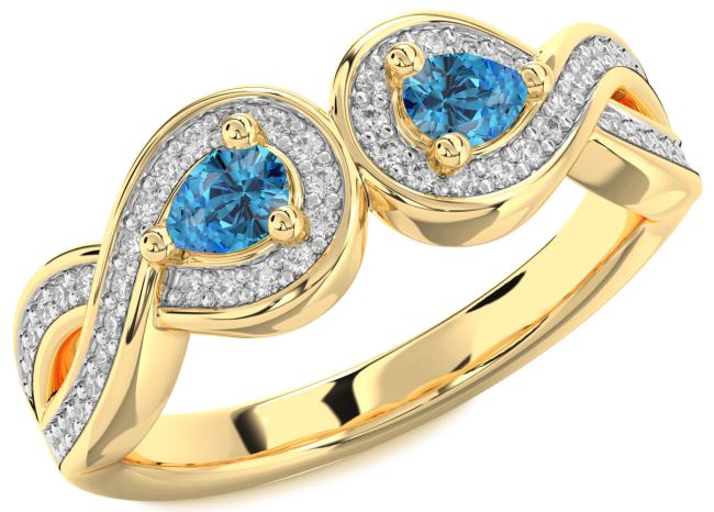 Blue Diamond Gold Silver Infinity Pear Two Stone Ring