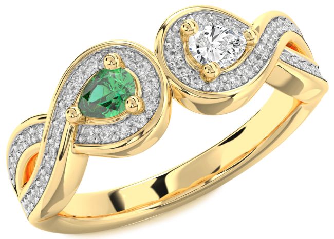 Diamond Gold Silver Infinity Pear Two Stone Promise Ring