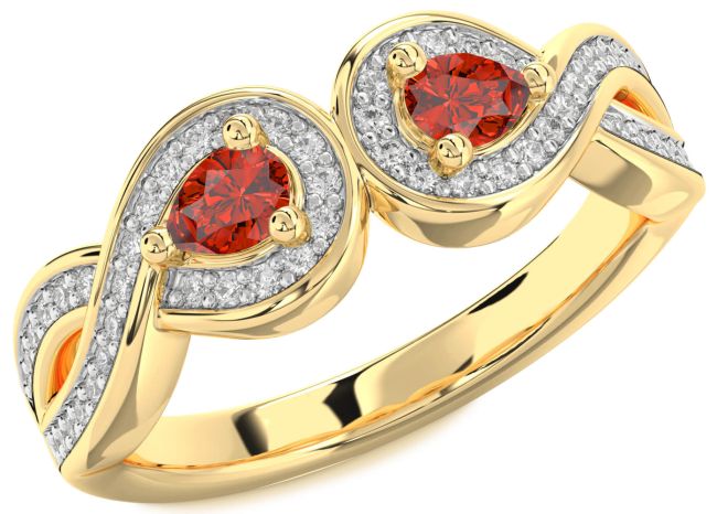 Diamond Fire Opal Gold Silver Infinity Pear Two Stone Ring