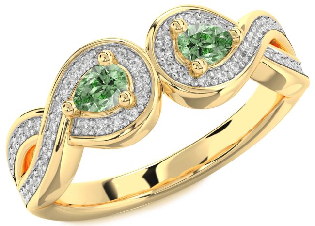 Green Diamond Gold Infinity Pear Two Stone Ring